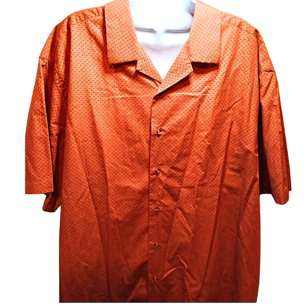 Paul Fredrick Mens Short Sleeve Shirt Geometric Pattern, Red, Orange, Cotton, 2X